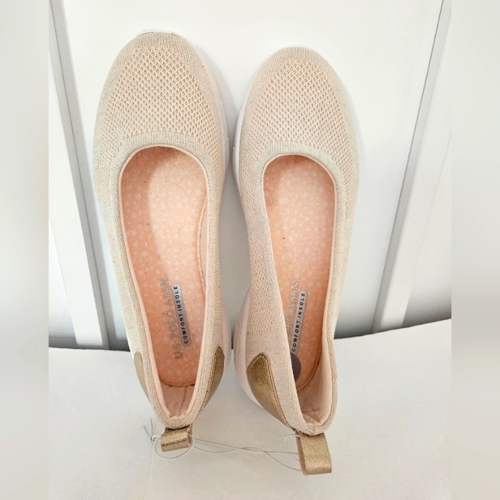 U.S. Polo Assn. Cream and Gold Flats